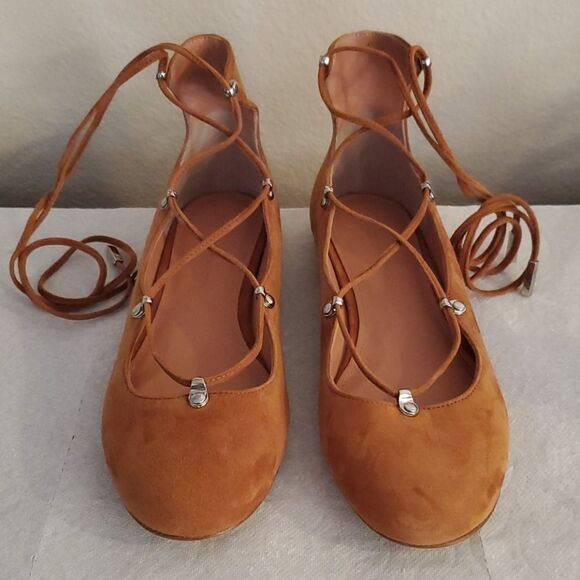 Sigerson Morrison Brown Suede Lace Flats Shoes 8B - Picture 1 of 13